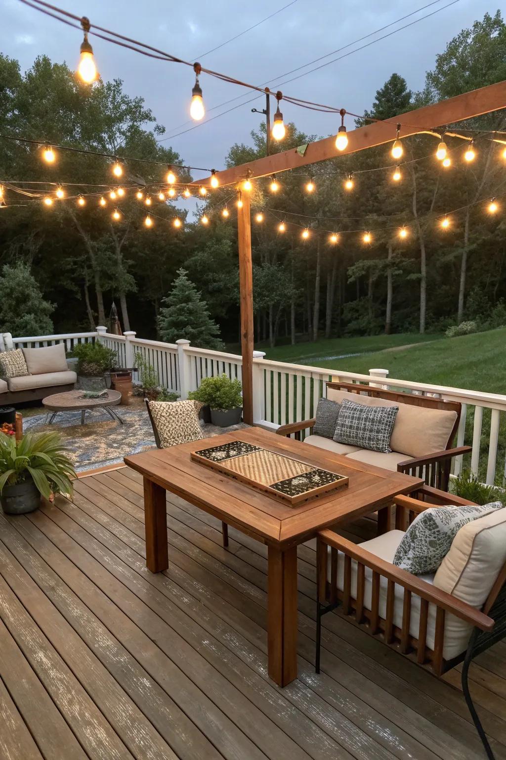 Deck arranged for fun game nights.