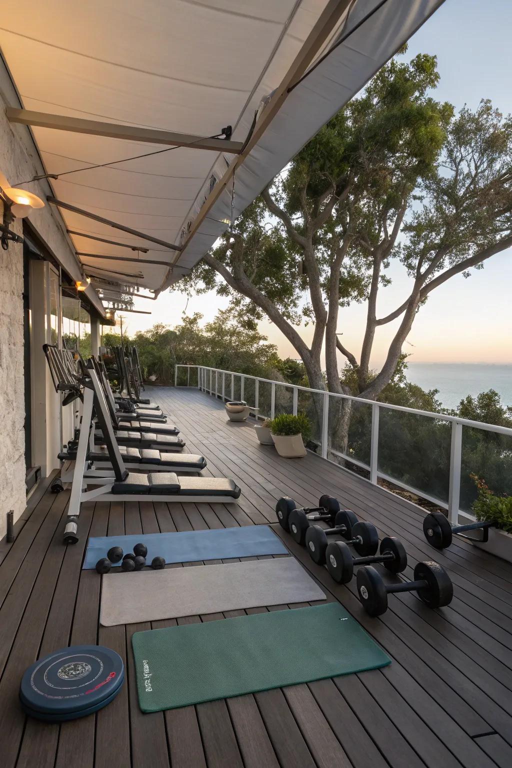 Invigorating fitness area on a deck.