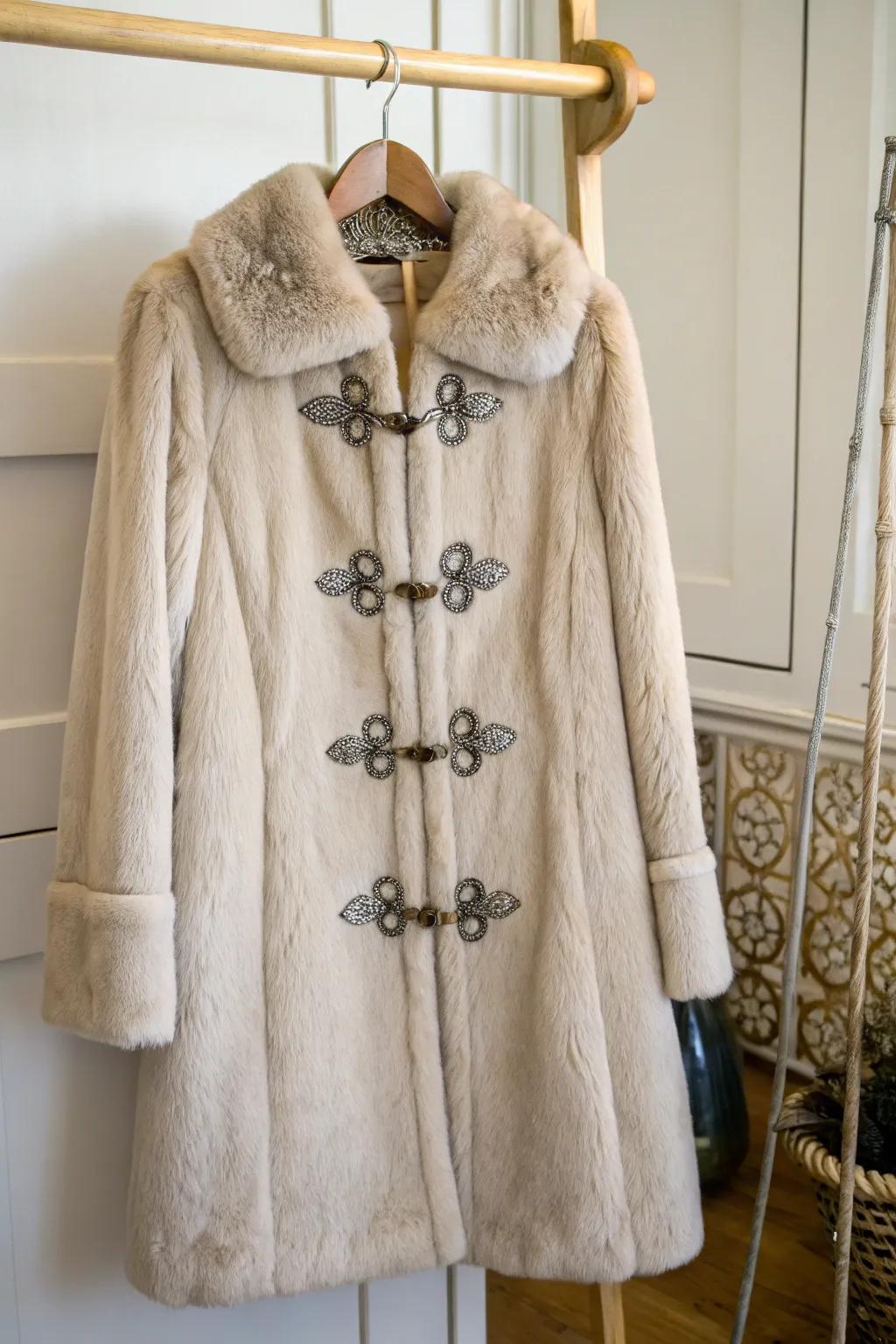 Custom pewter clasps add flair to coats and jackets.