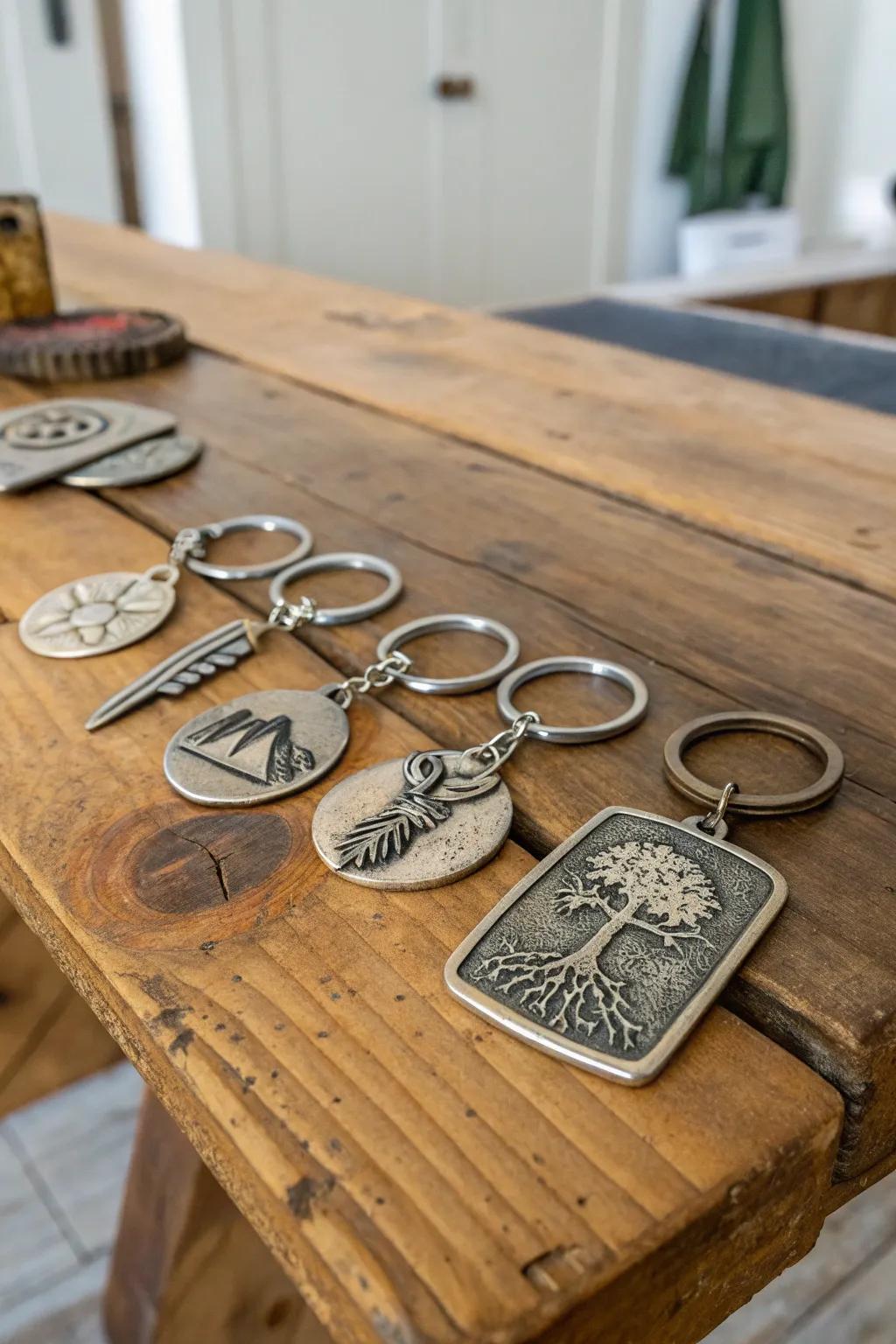 Personalized pewter keychains make meaningful gifts.