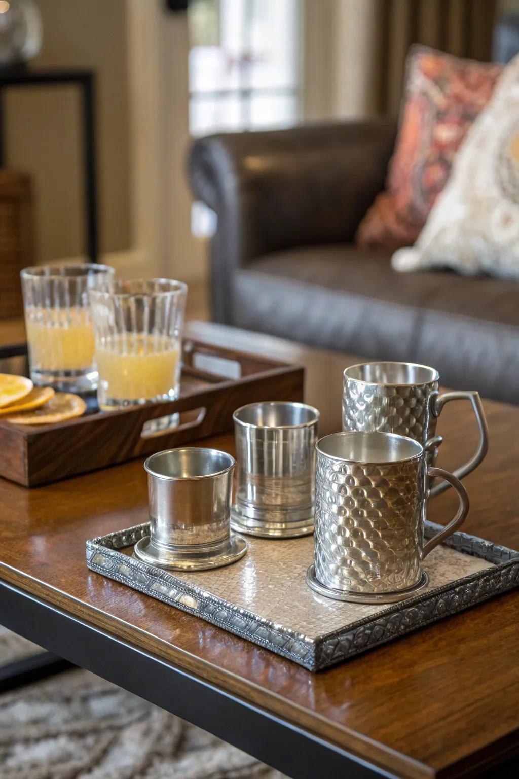 Custom pewter coasters combine style and function.