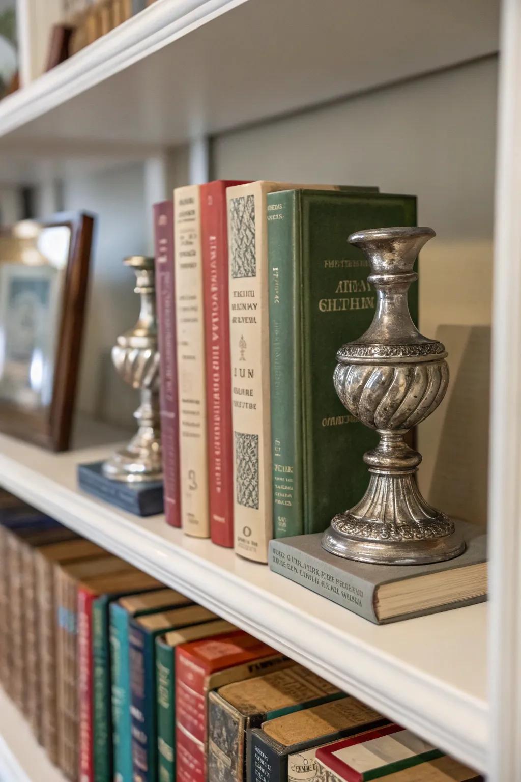 Pewter bookends combine utility with artistic design.
