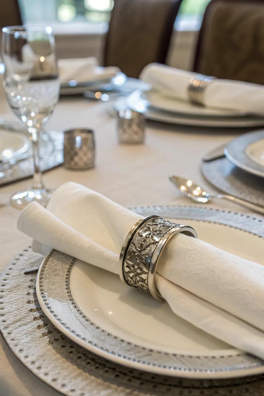 Pewter napkin rings add a touch of class to table settings.