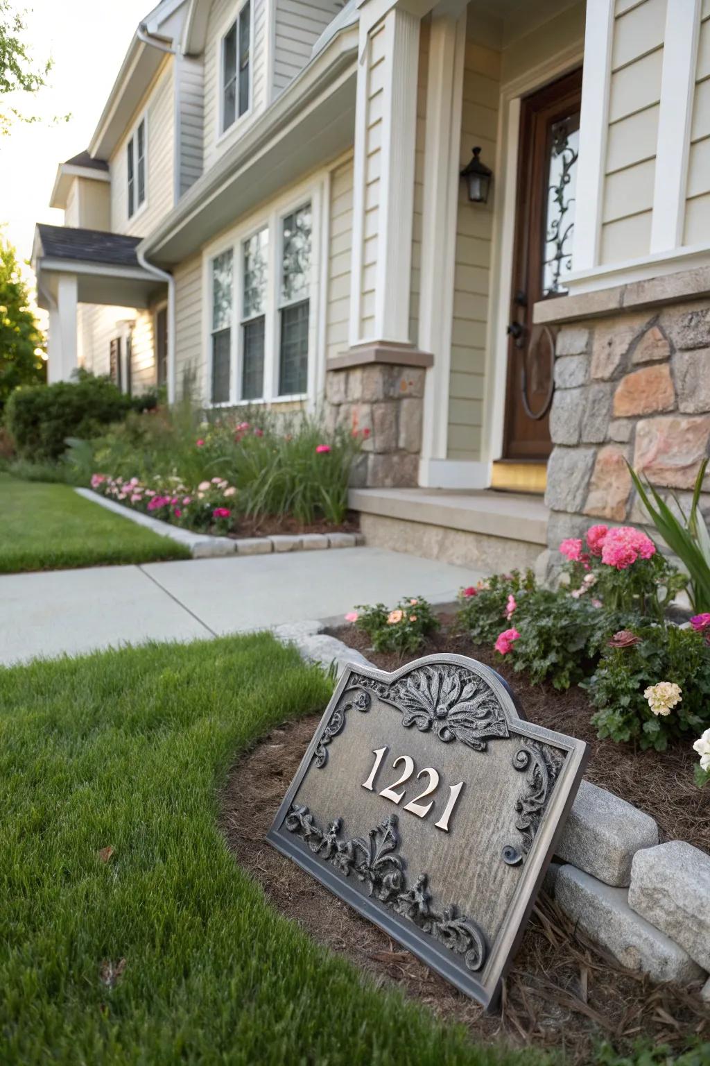 Pewter address plaques create a welcoming first impression.