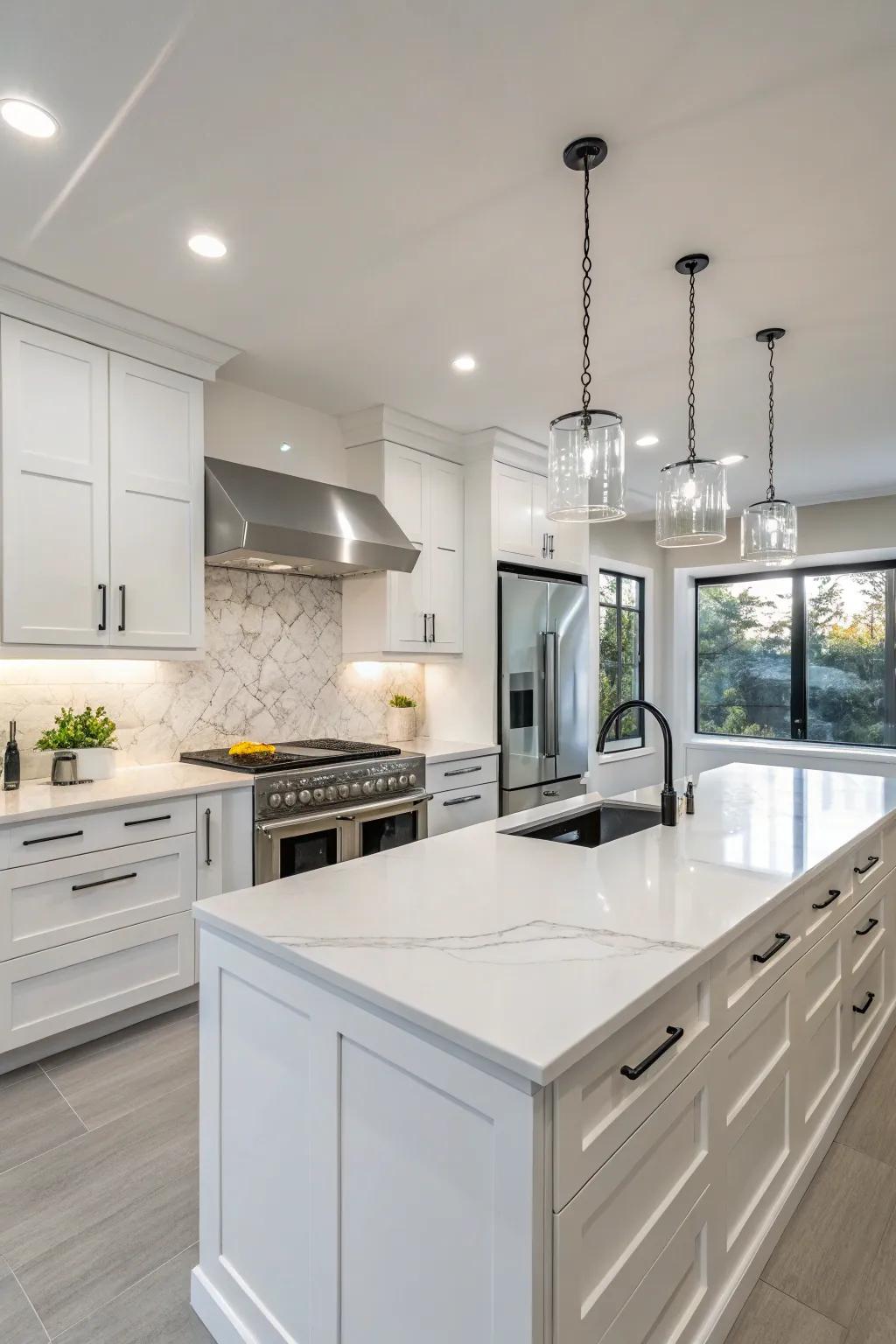 White quartz countertops combine durability with style.