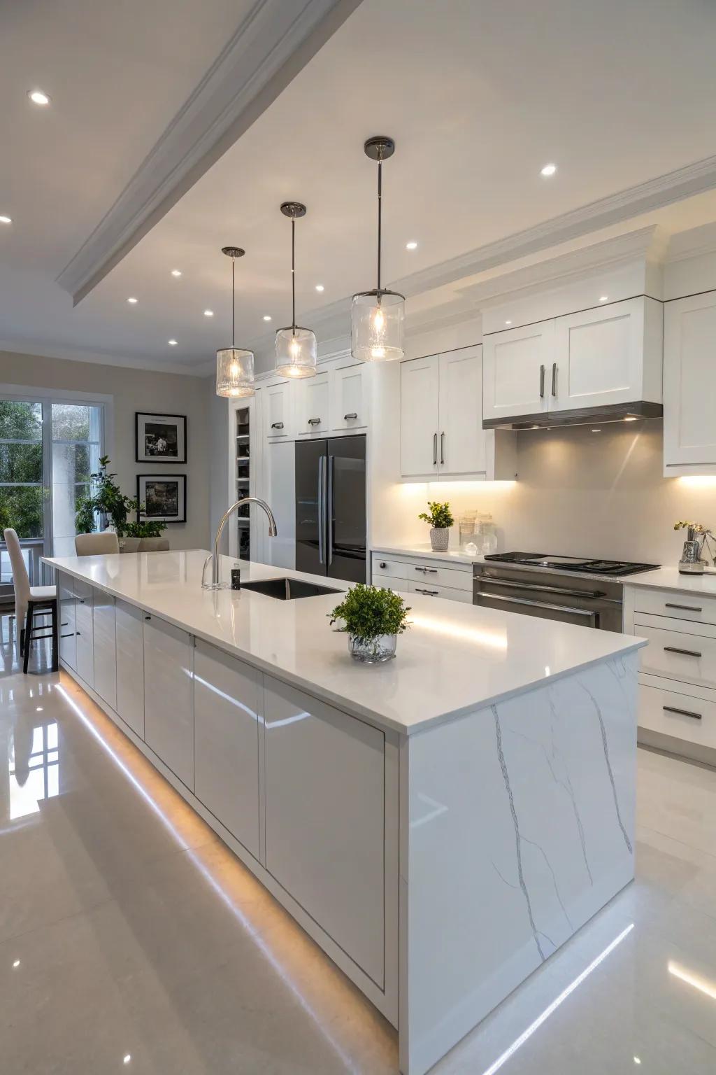 White porcelain countertops combine elegance with easy care.