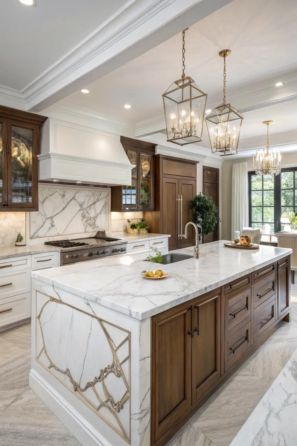 White quartzite countertops offer natural elegance and durability.