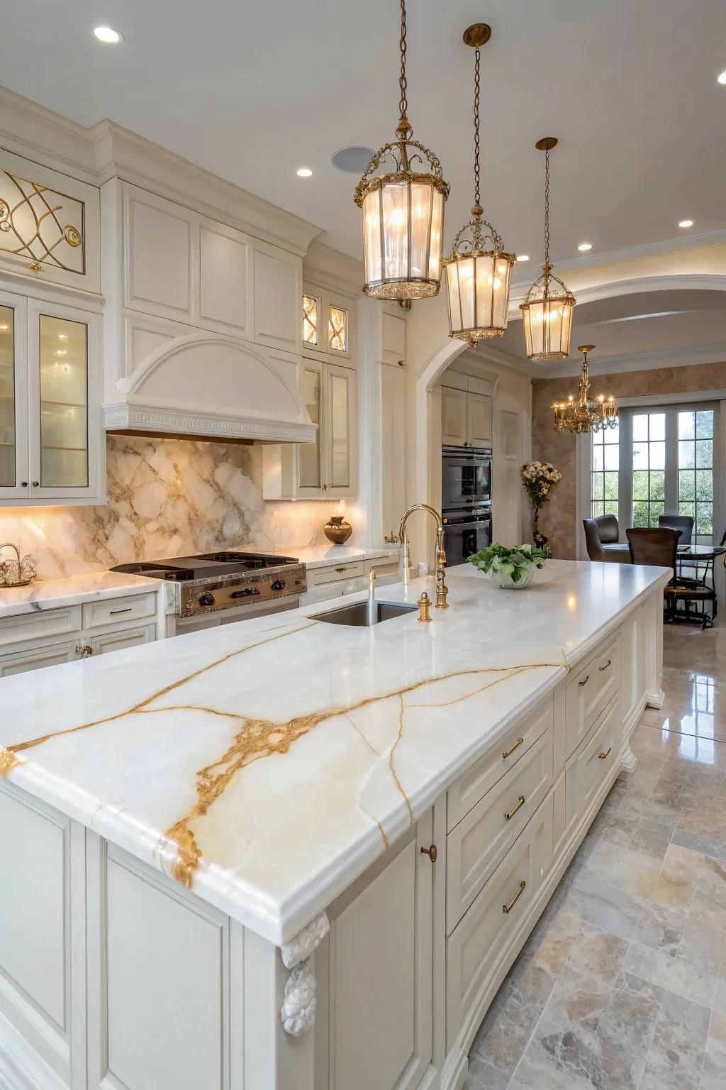 White onyx countertops offer translucent beauty and uniqueness.