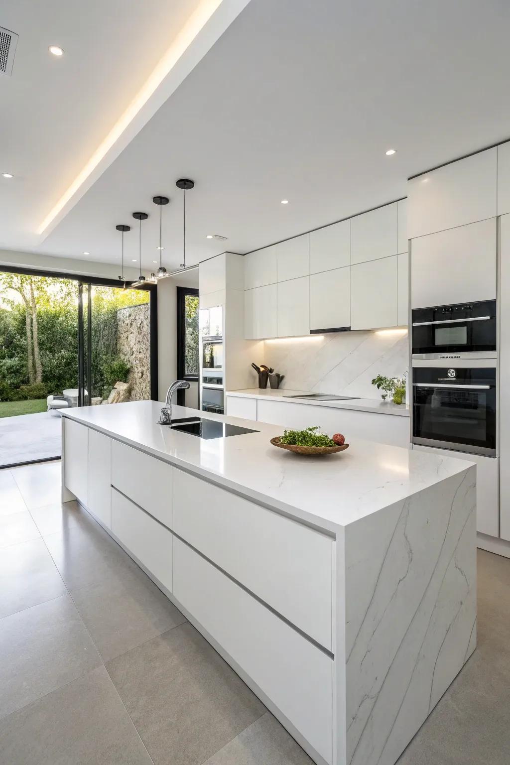 White Corian countertops provide seamless, versatile surfaces.
