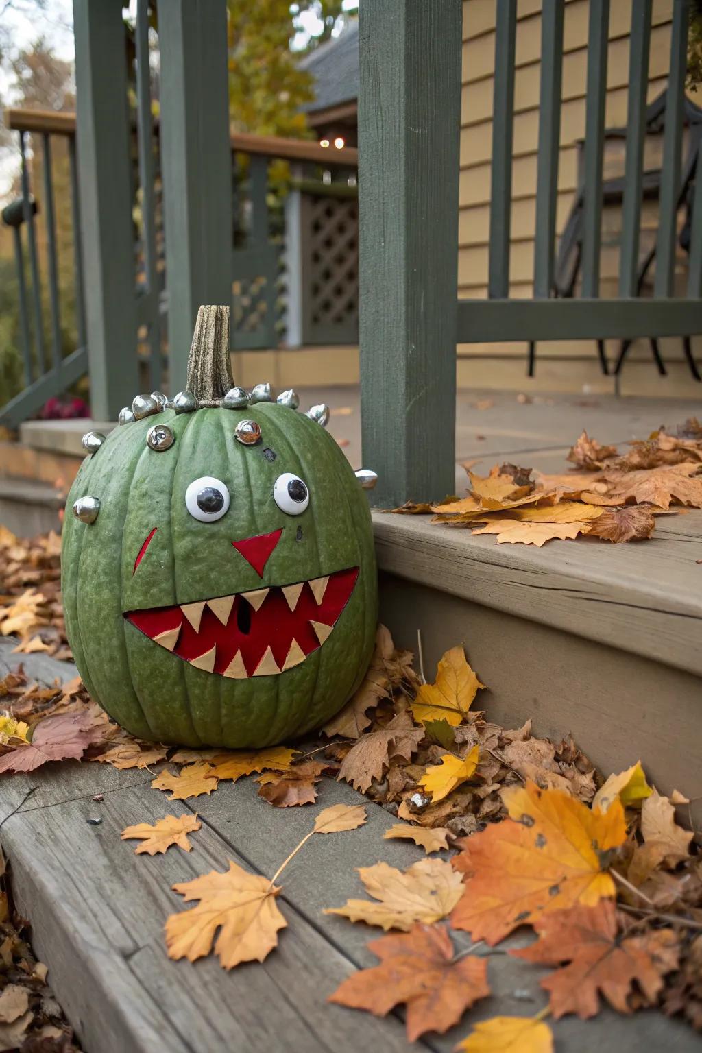 Create a spooky monster pumpkin perfect for Halloween festivities.