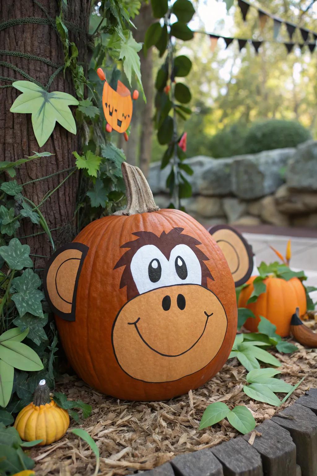 Infuse your fall decor with a fun monkey-themed pumpkin.