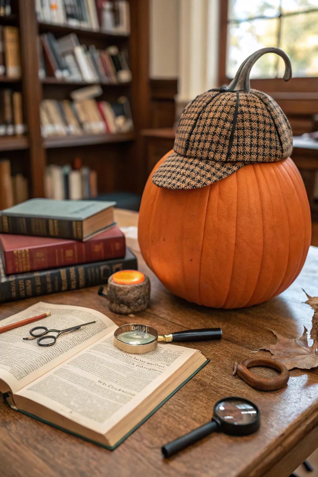 Add intrigue to your fall display with a detective-inspired pumpkin.
