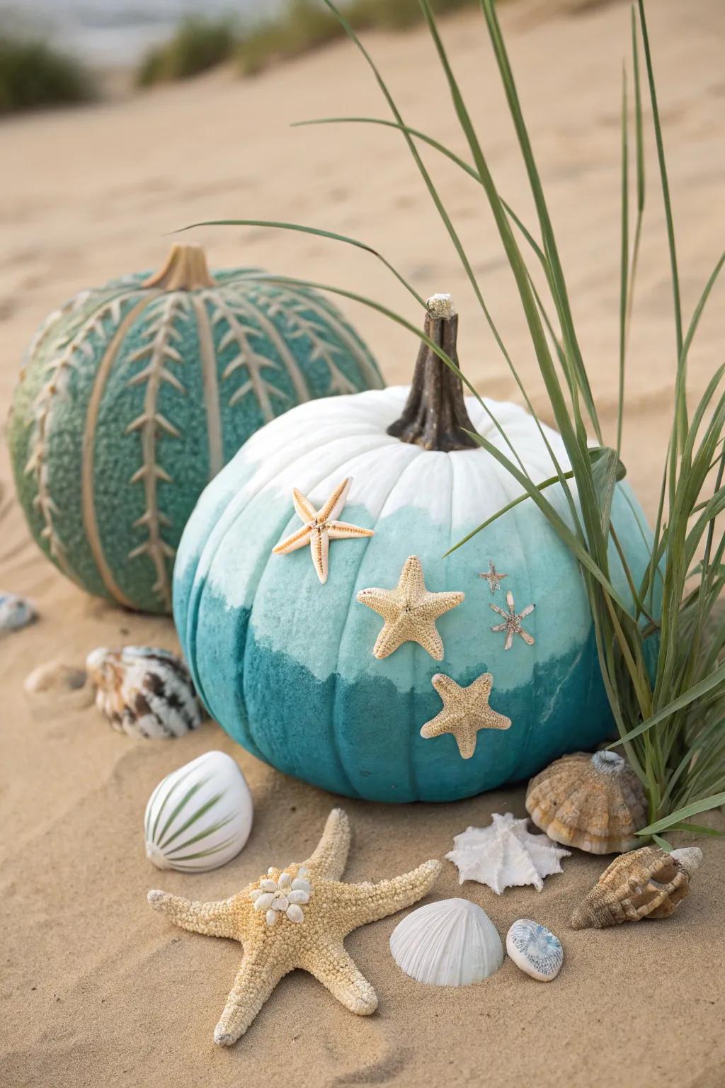 Celebrate the sea with an ocean-themed pumpkin that refreshes your fall decor.