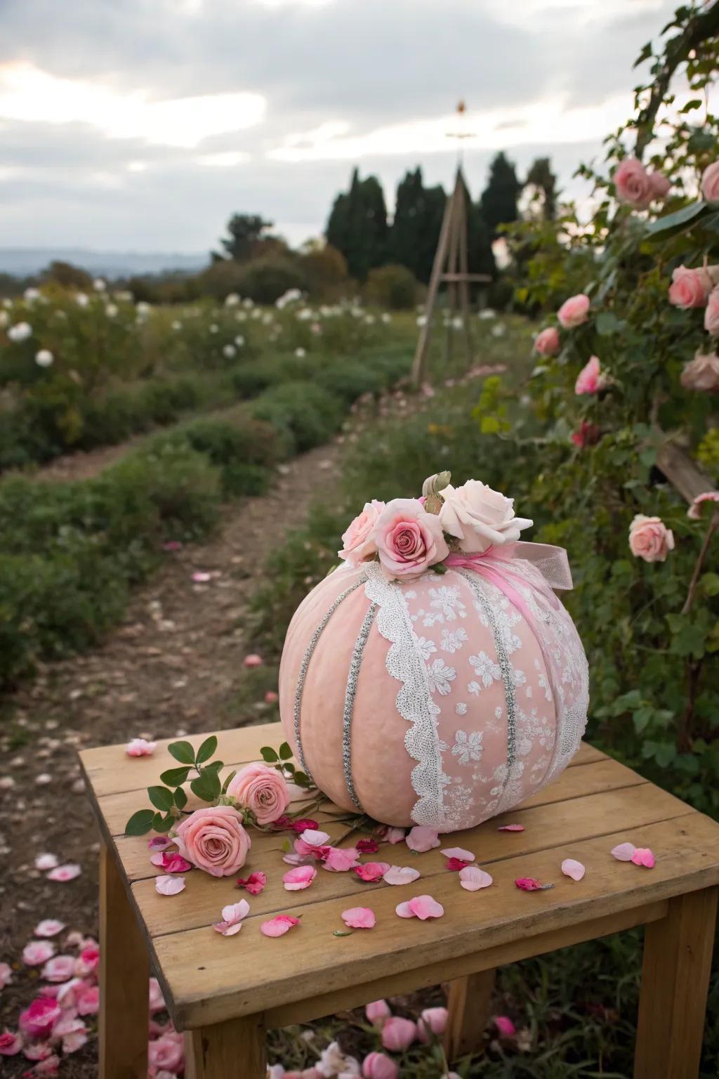 Add a touch of timeless romance with a delicately decorated pumpkin.