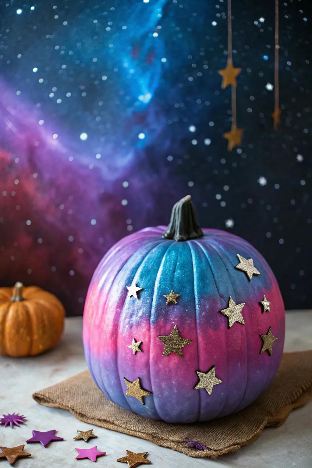 Reach for the cosmos with a space-themed pumpkin design.