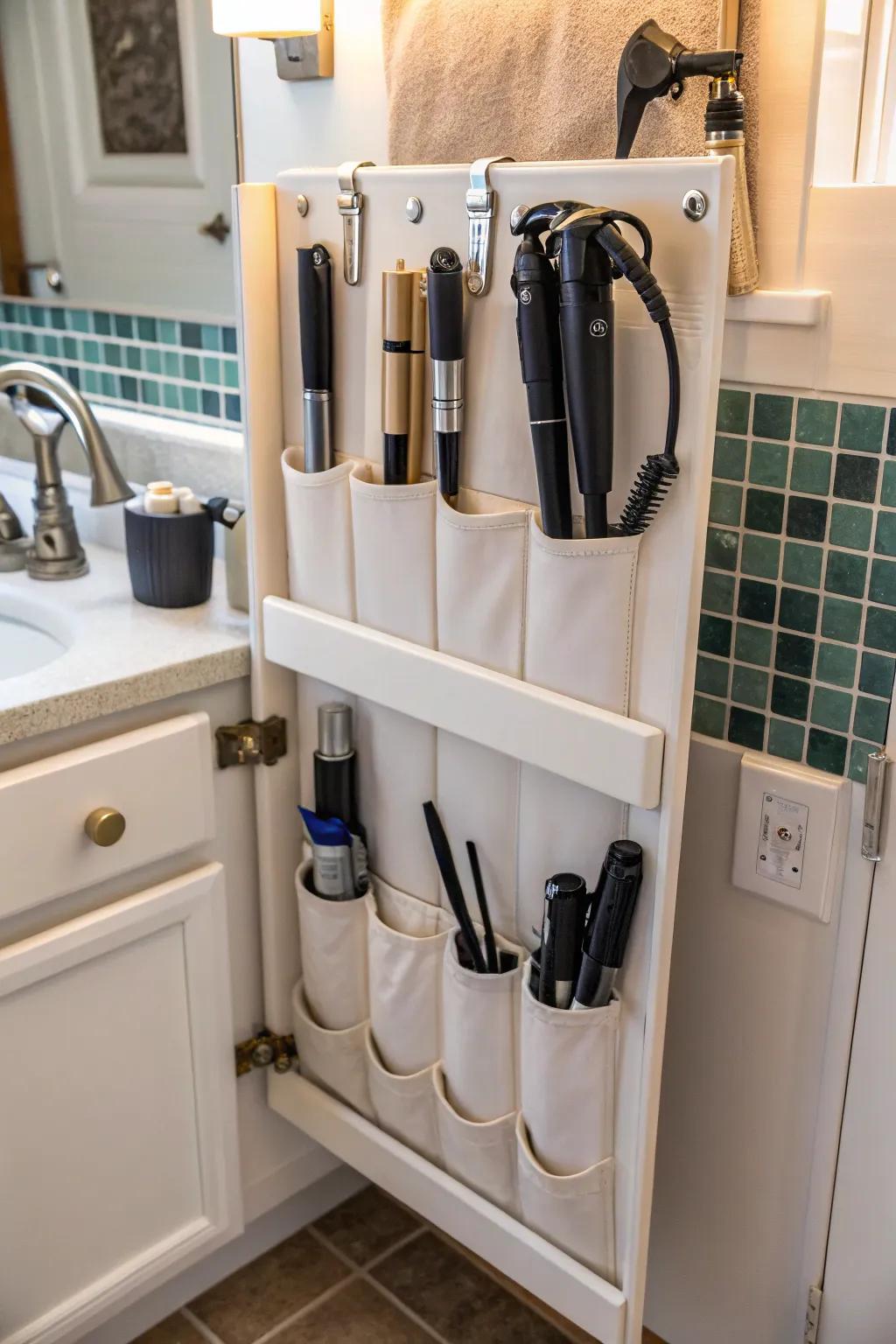 Keep your hair styling tools organized with a PVC curling iron holder.