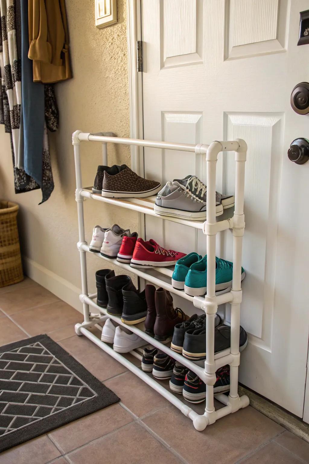 Organize your footwear with a custom PVC shoe rack.
