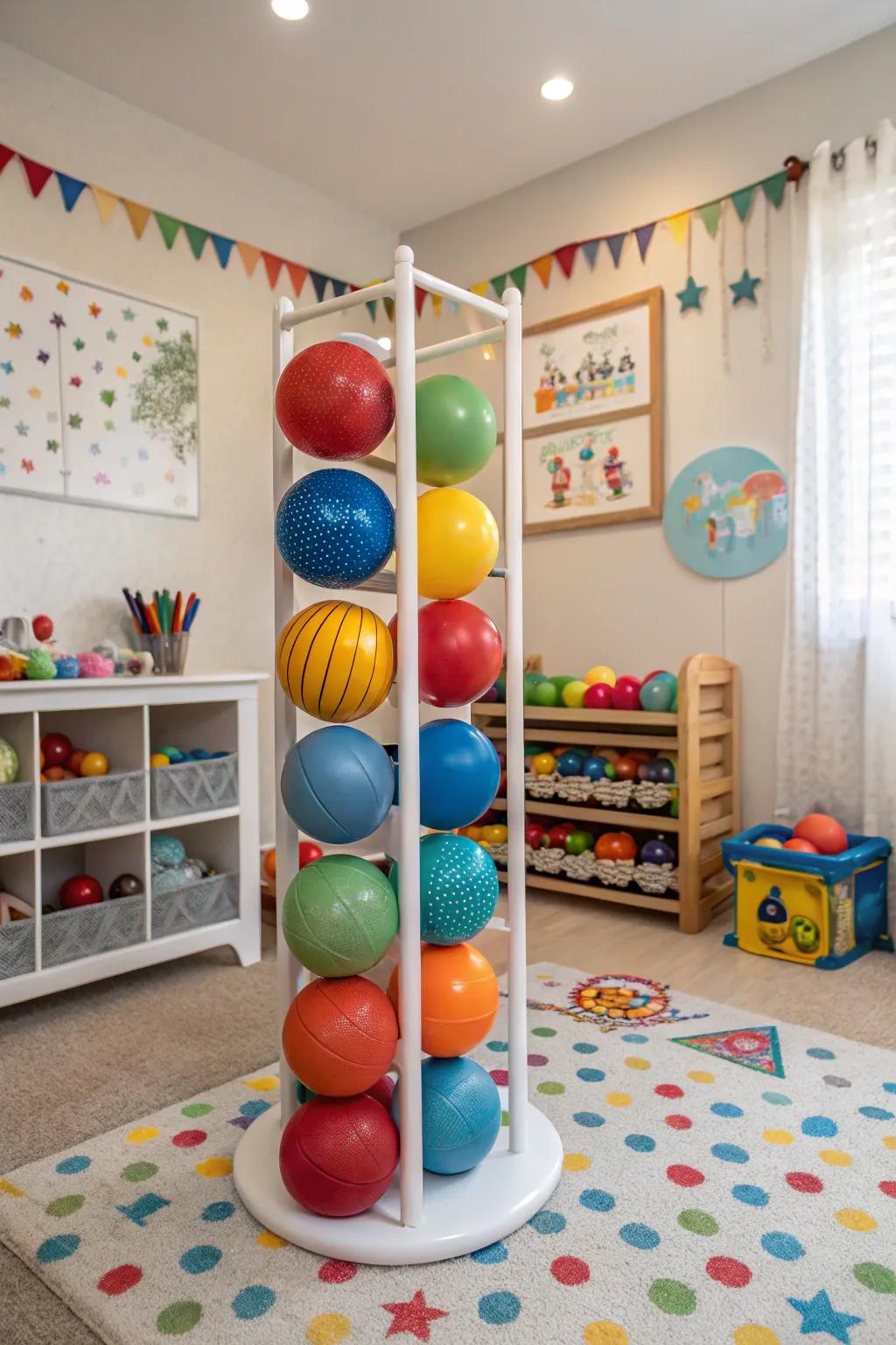 Keep kids' balls organized with a freestanding PVC holder.