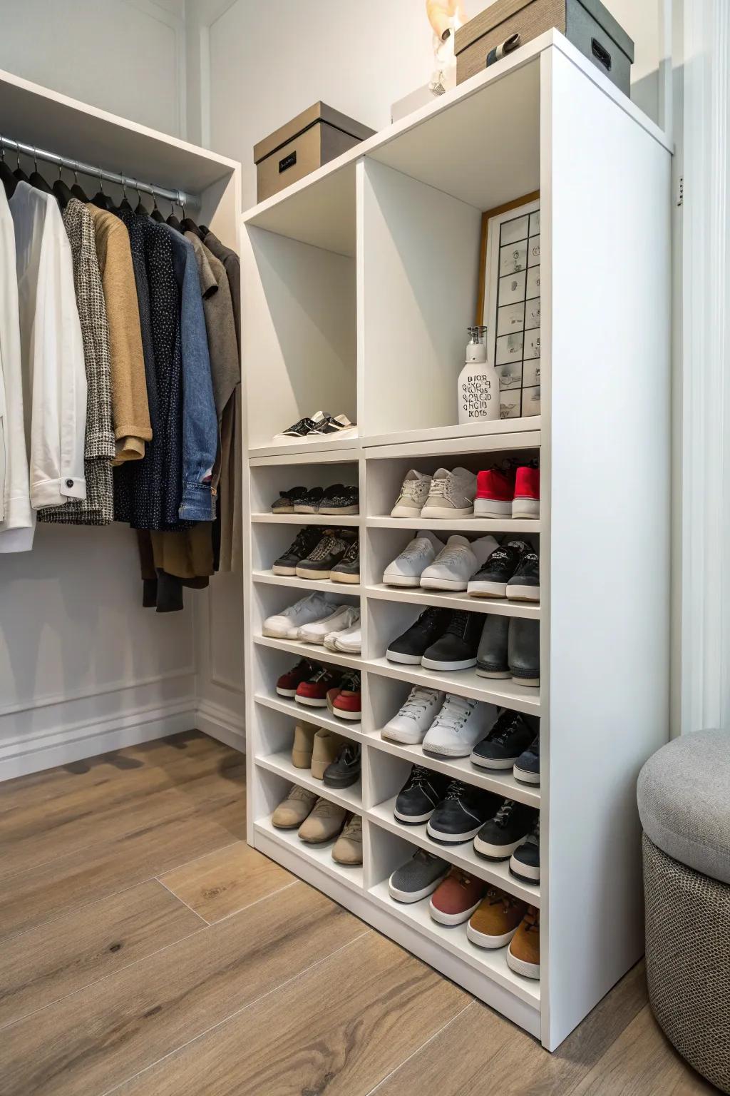 Build a custom-fit PVC shoe rack for your closet.