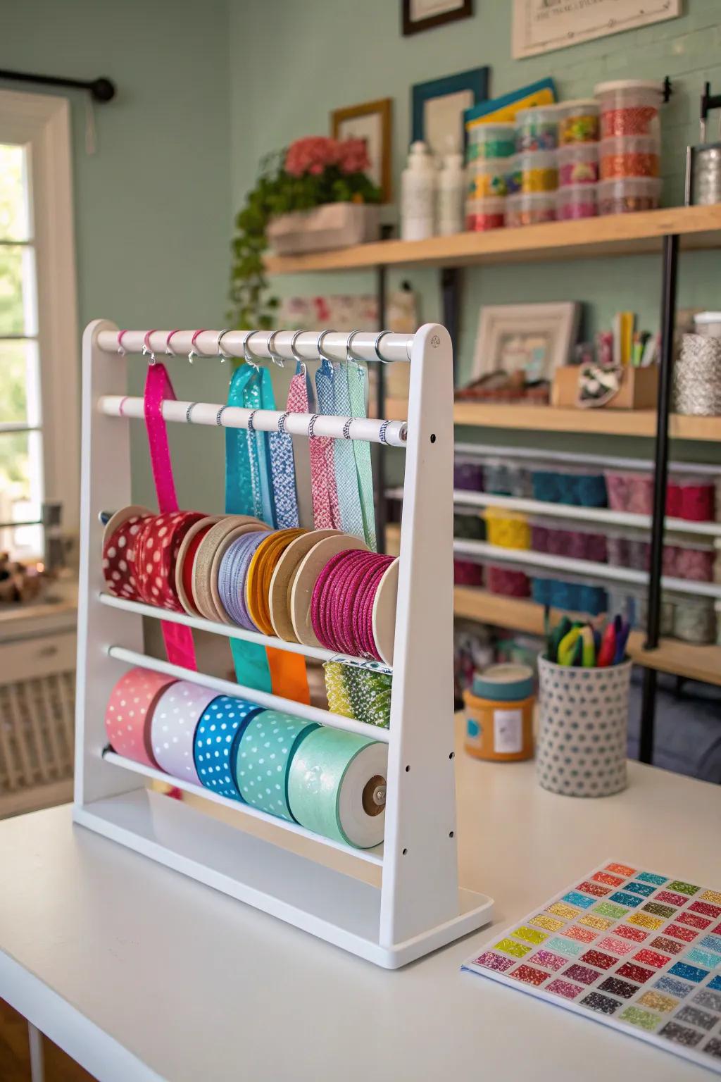 Keep your craft supplies neat with a PVC ribbon organizer.