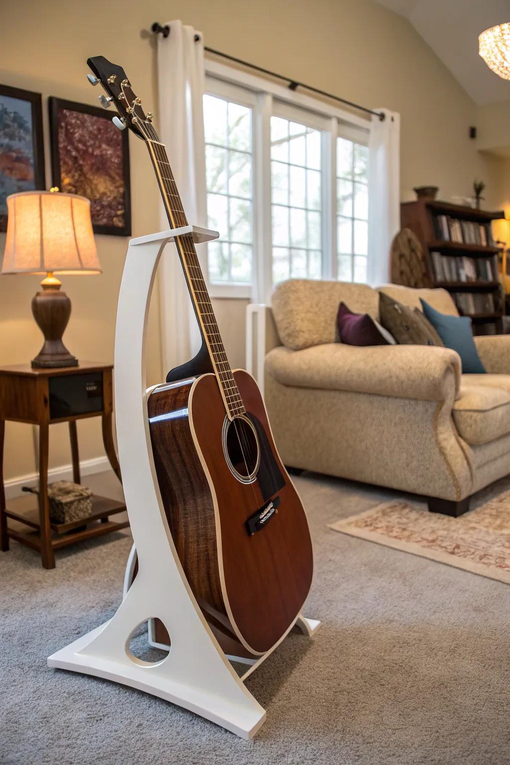Showcase your guitar with a stylish PVC pipe stand.