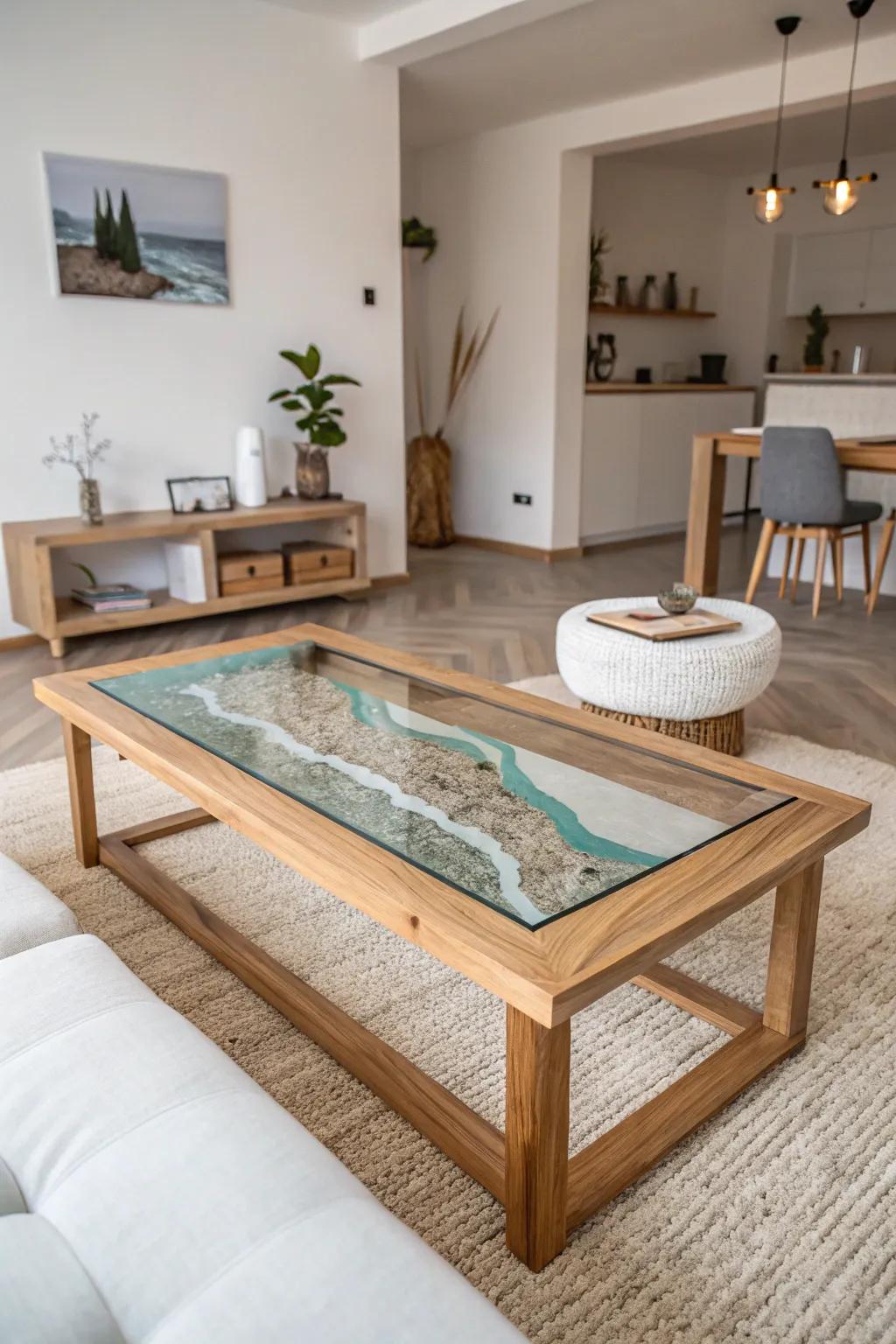 Sleek and modern river tables with glass inserts.