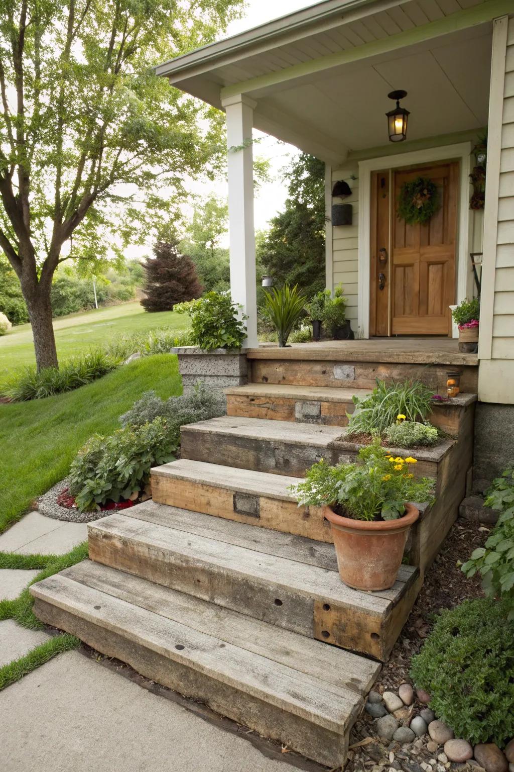 Eco-conscious materials used for stylish porch steps.
