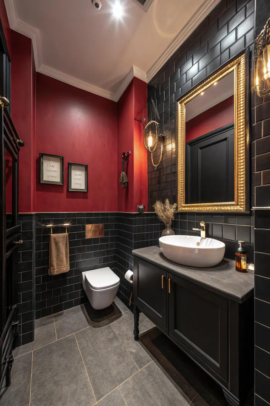 Bold colors create a dramatic and cozy atmosphere.