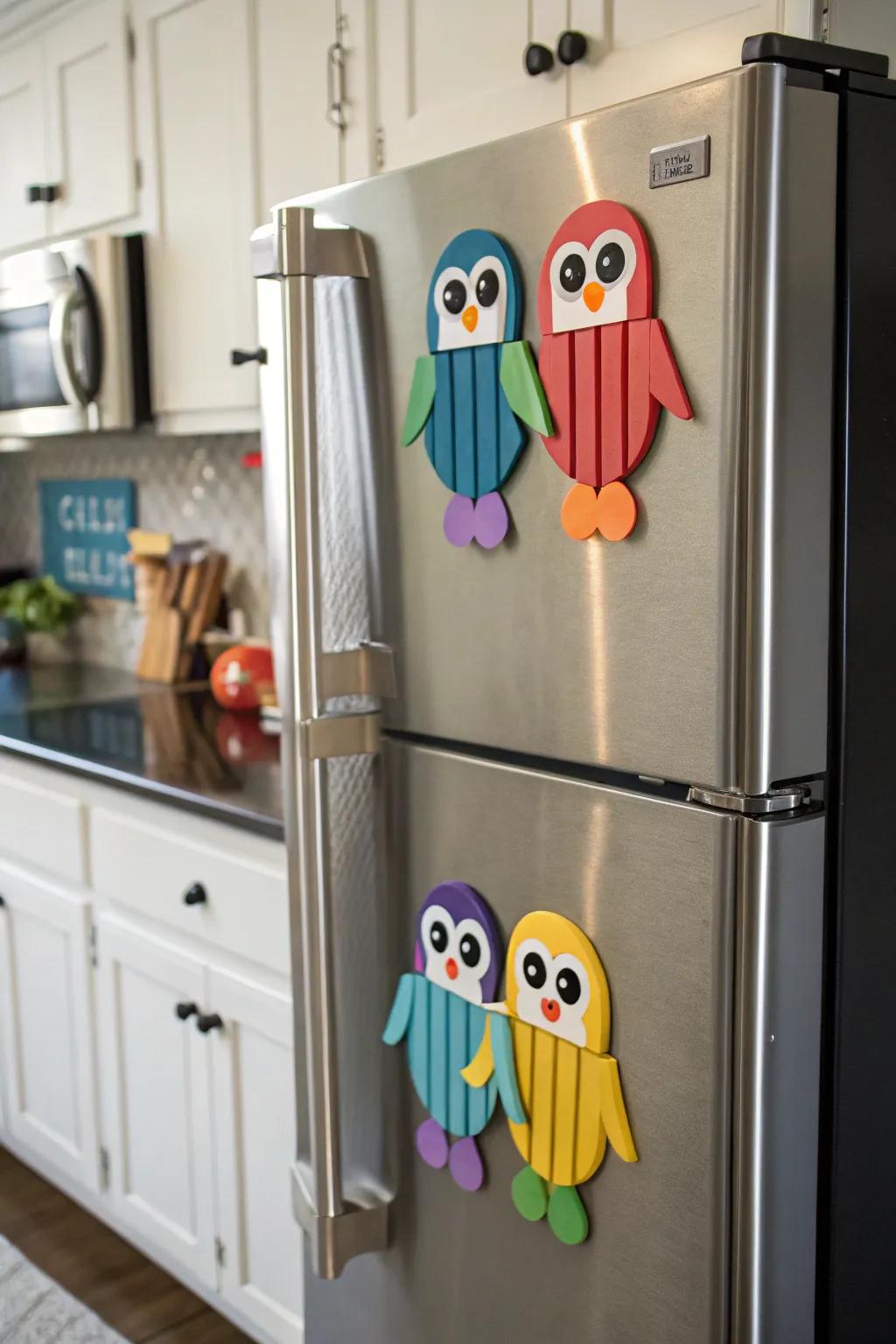 Liven up your refrigerator with playful craft stick penguin magnets.