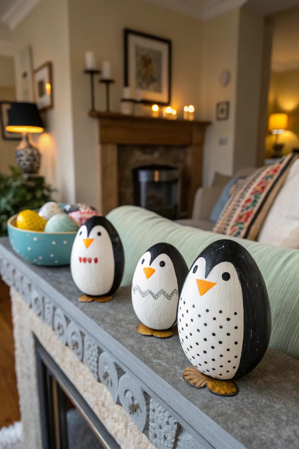Celebrate winter with these handcrafted wooden egg penguins.