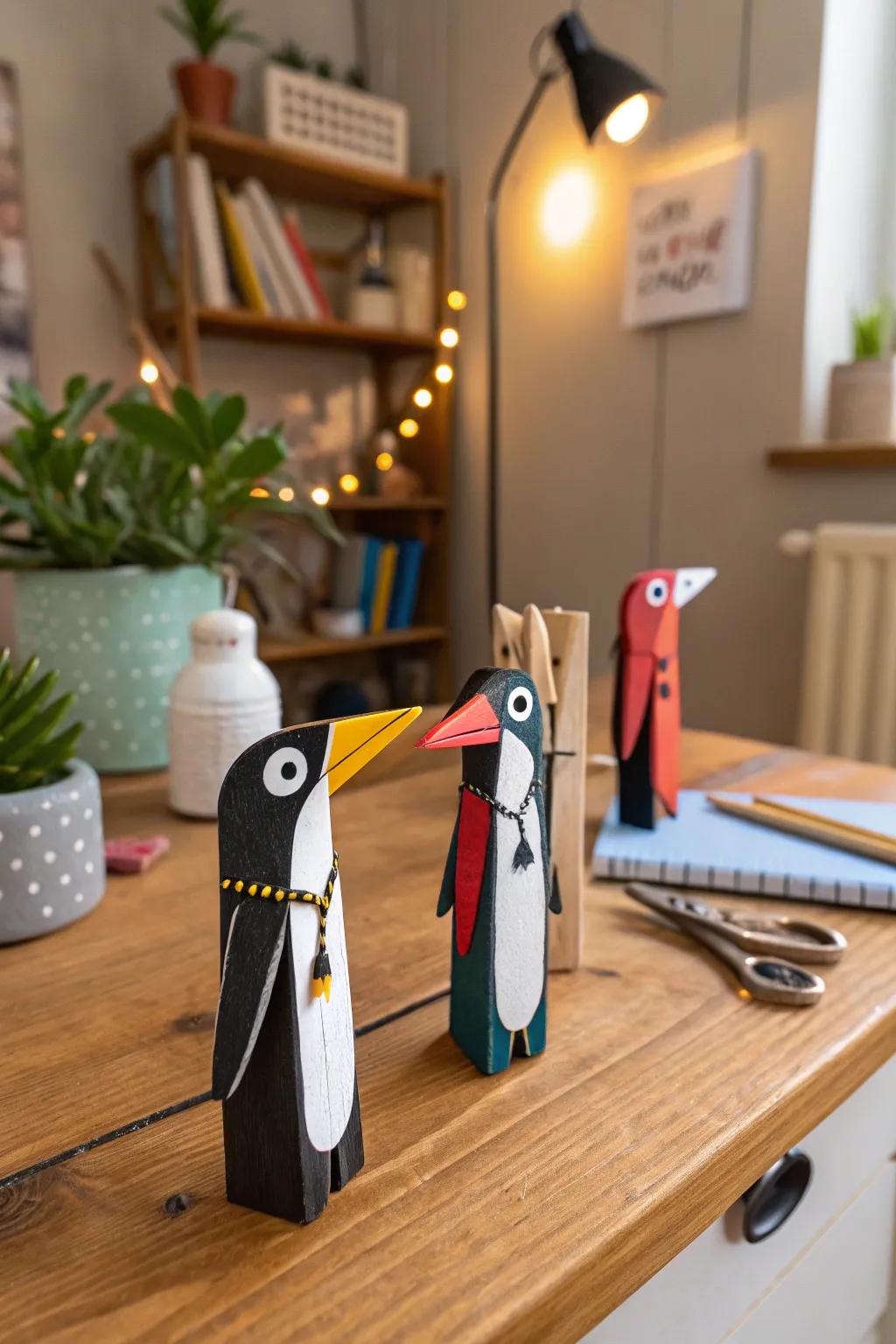 Add charm to your desk with these painted clothespin penguins.
