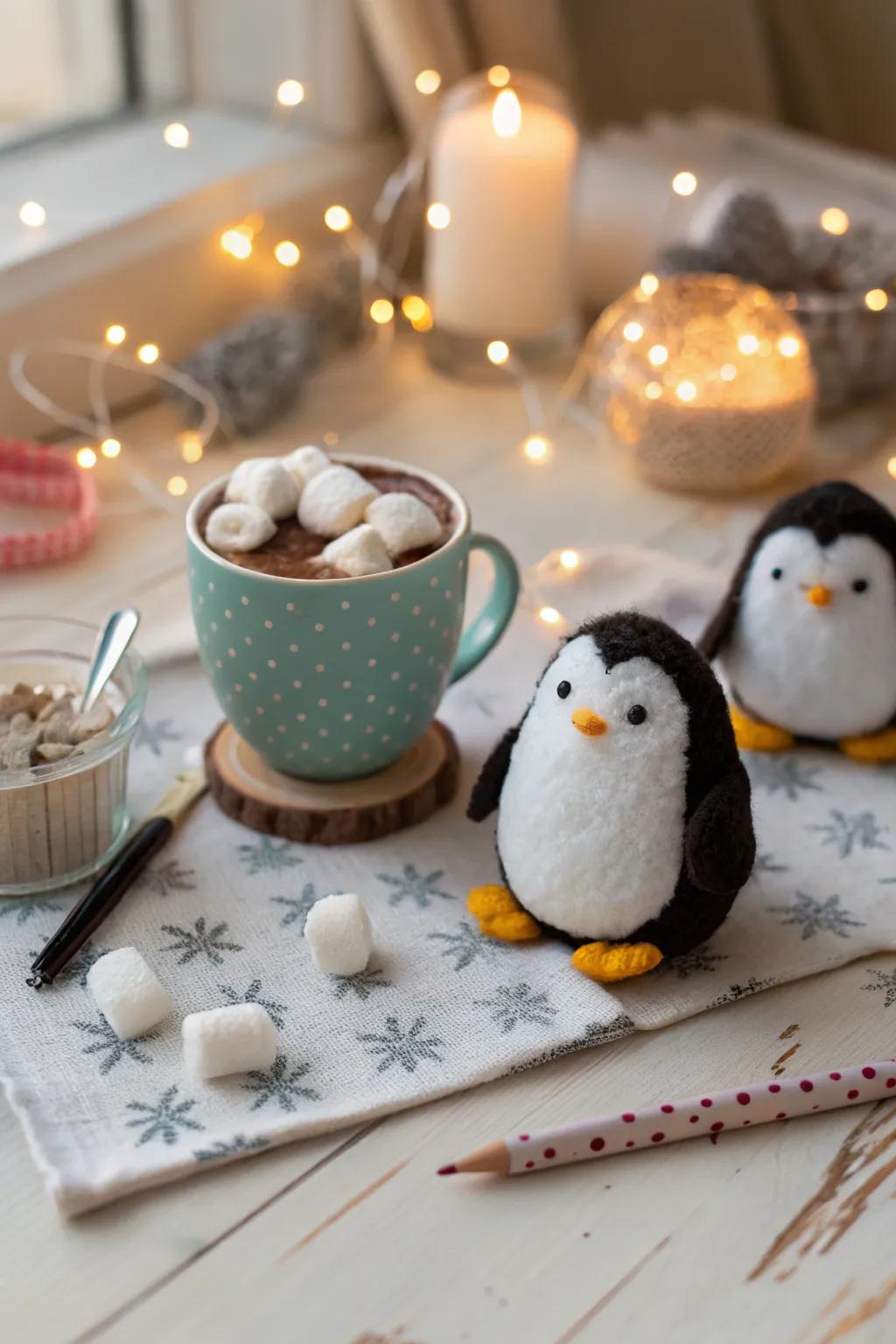 Create cuddly cotton ball penguins perfect for cozy crafting days.