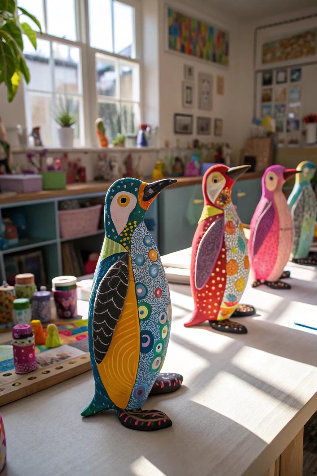 Celebrate creativity with a colorful penguin parade craft.