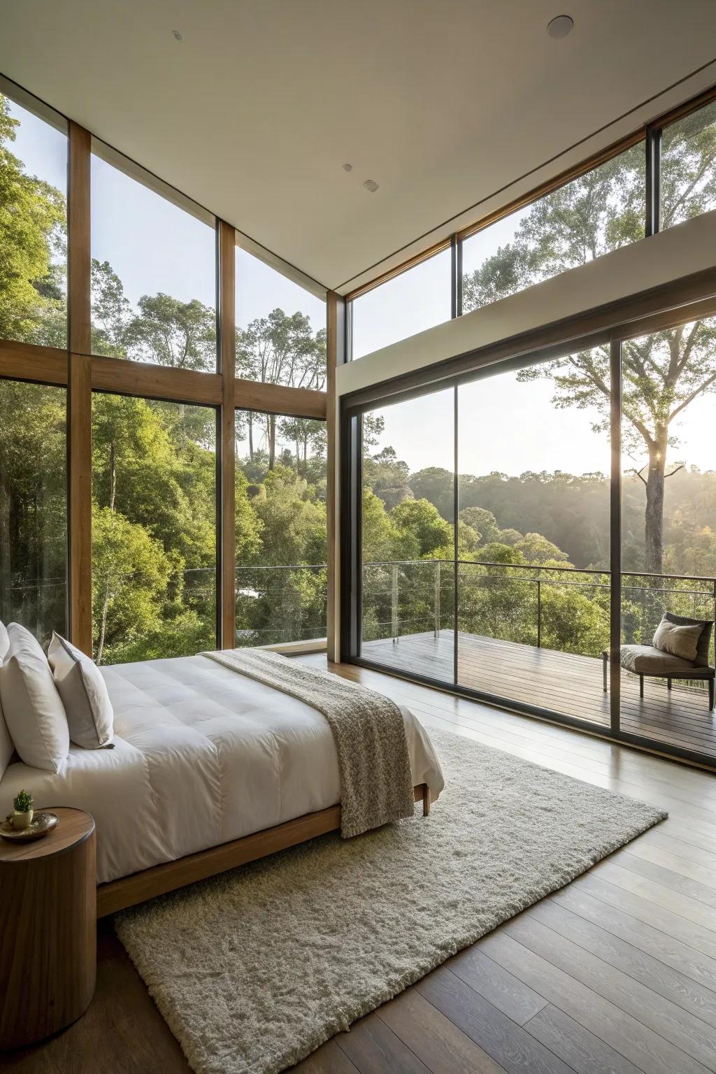 Natural sunlight energizes and soothes a large bedroom.