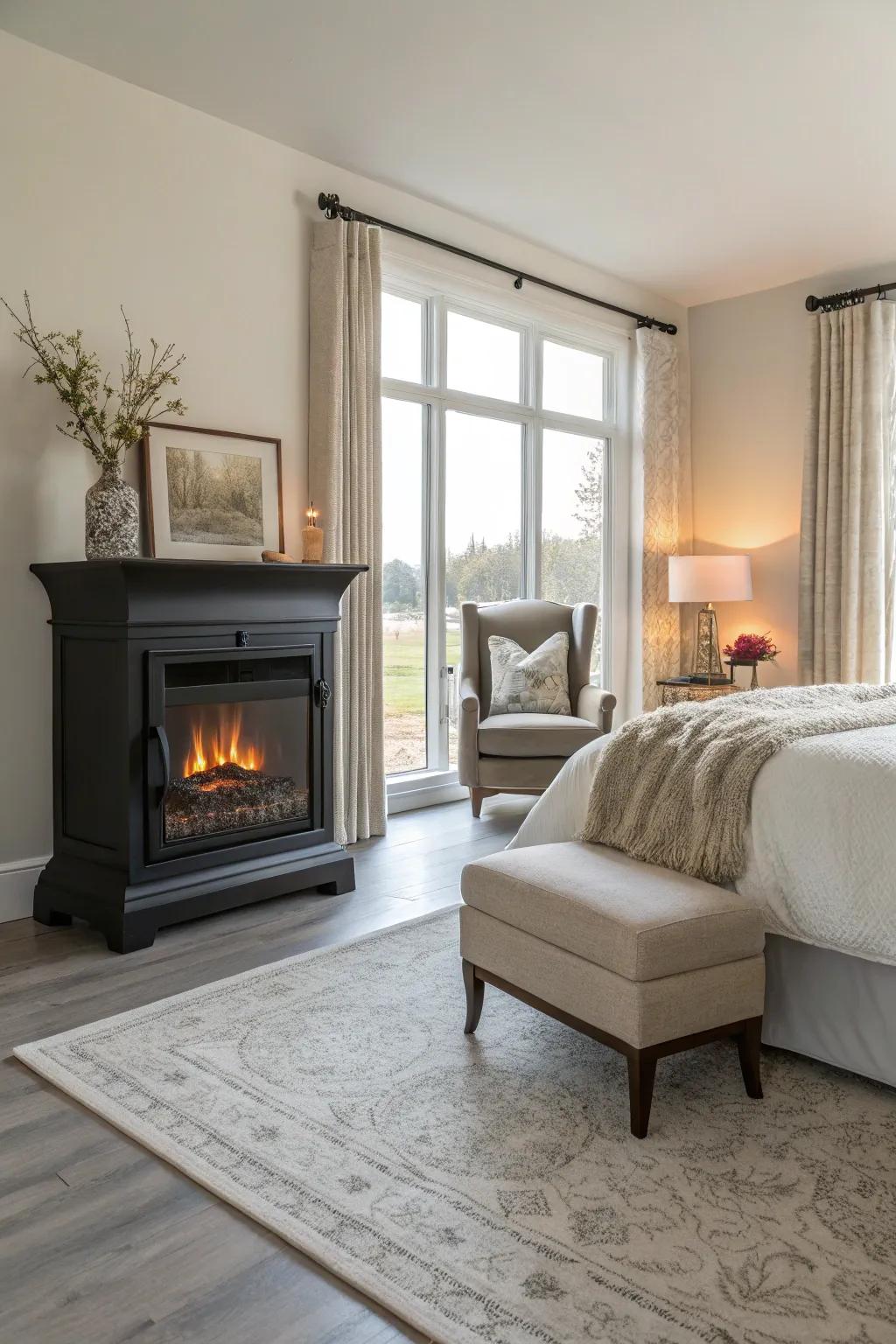 A fireplace adds warmth and a captivating focal point.