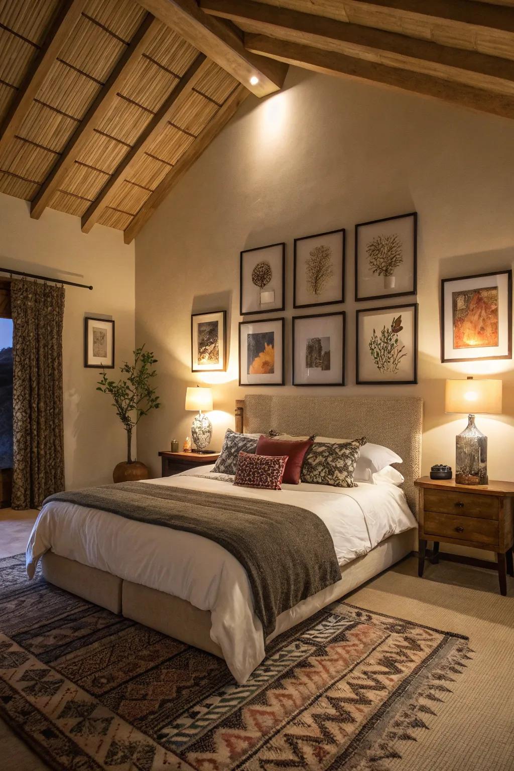 Lower-hung artwork makes large rooms feel more intimate.