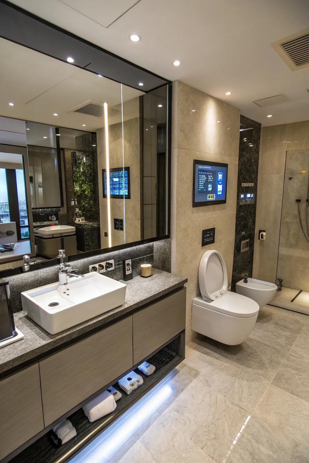 Modern bathroom equipped with smart technology.