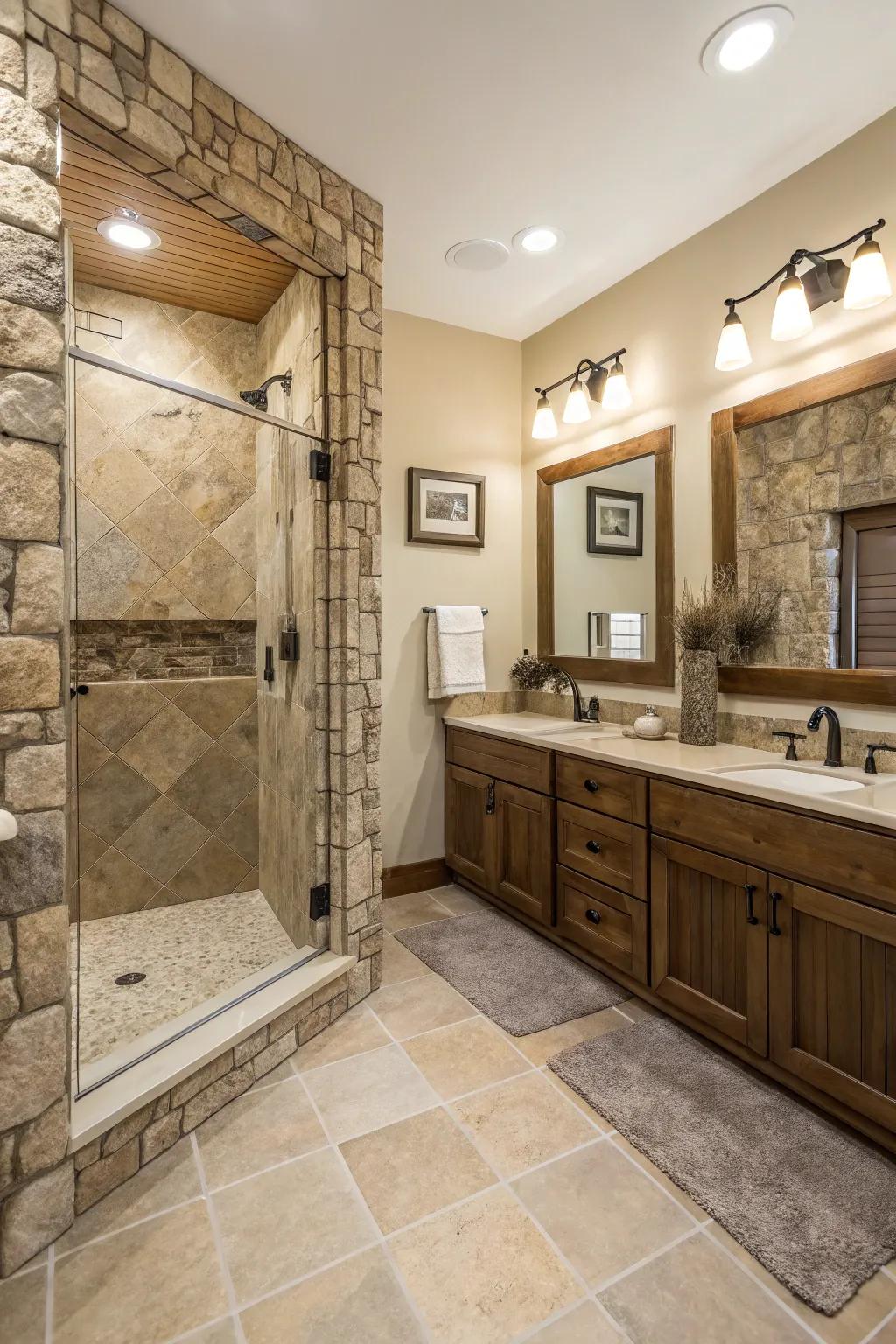 Natural stone accents creating a soothing atmosphere.