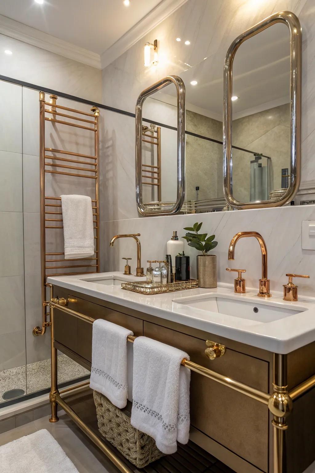 Bathroom enhanced with luxurious metallic accents.