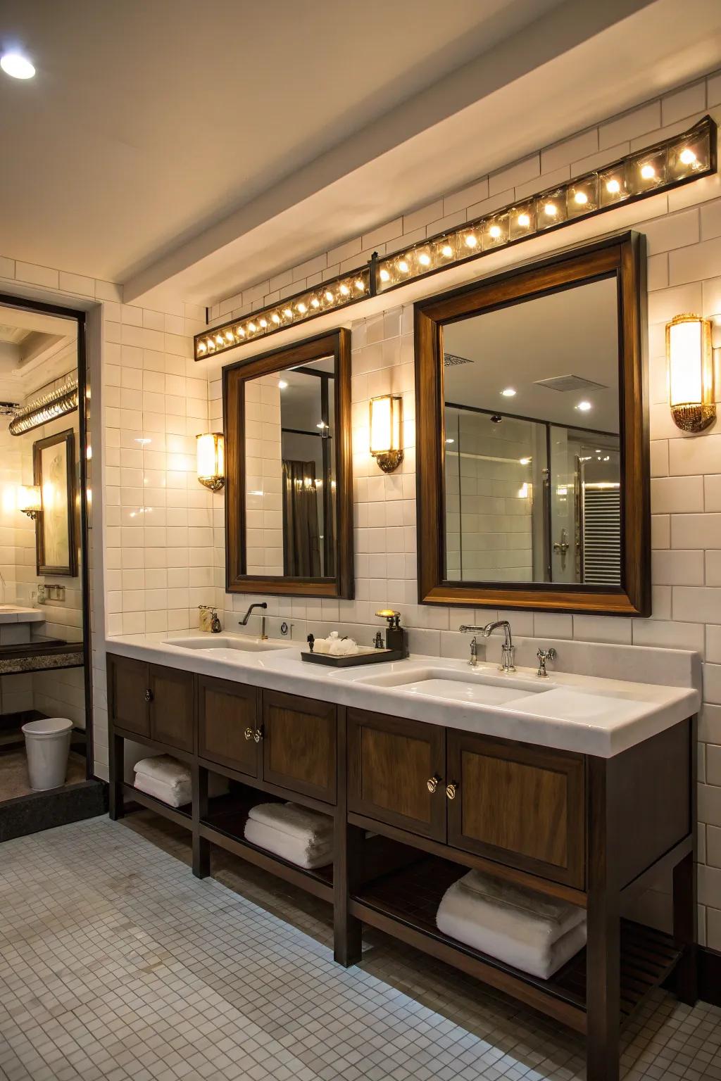 Bathroom ambiance enhanced by accent lighting.