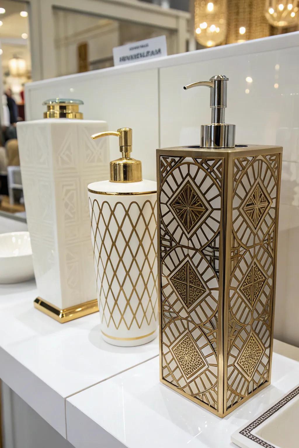 Bathroom with luxurious Art Deco inspired fixtures.