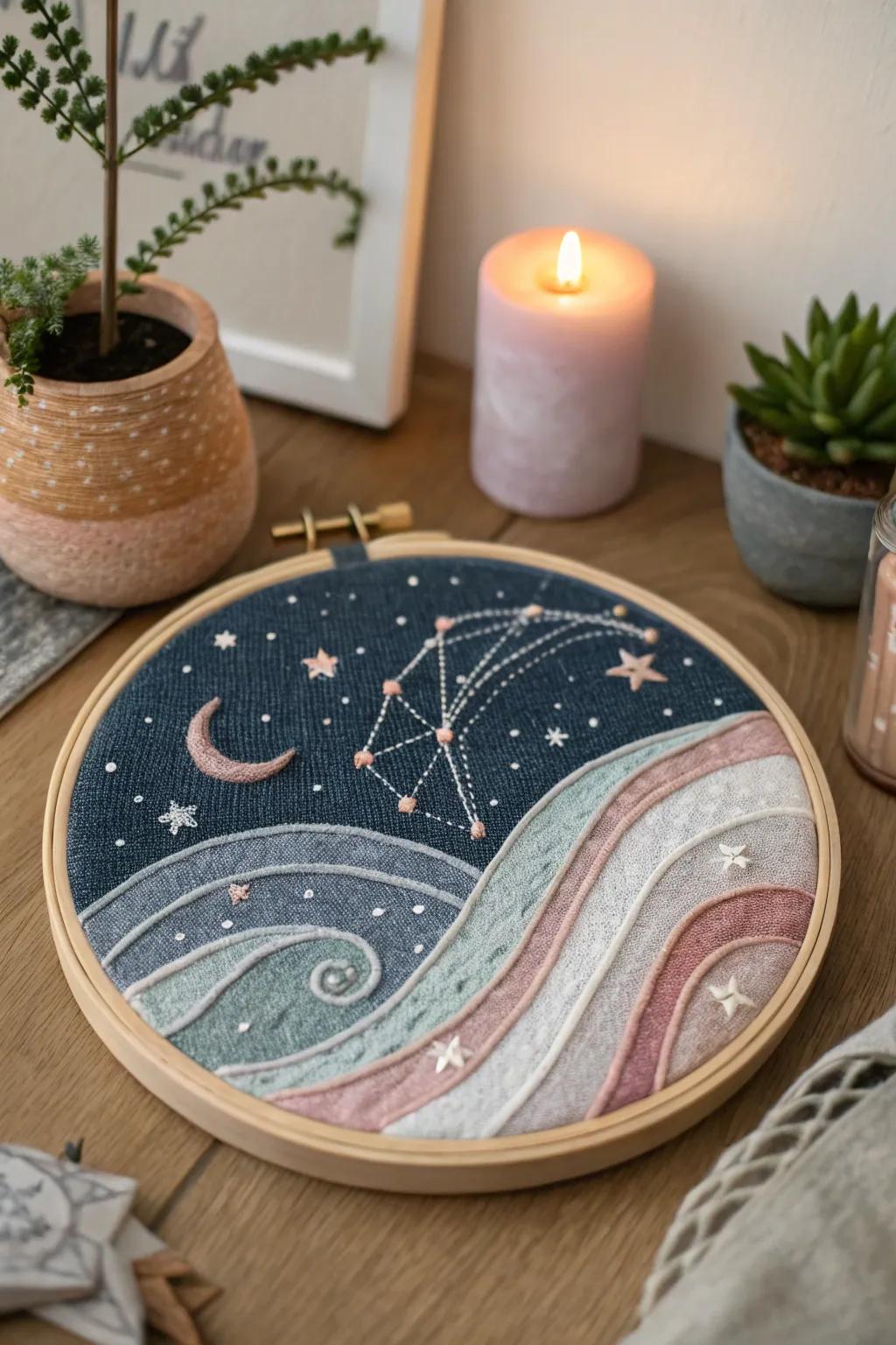 Bring the night sky to life with galaxy-inspired embroidery. #CosmicCreations #StellarStitches