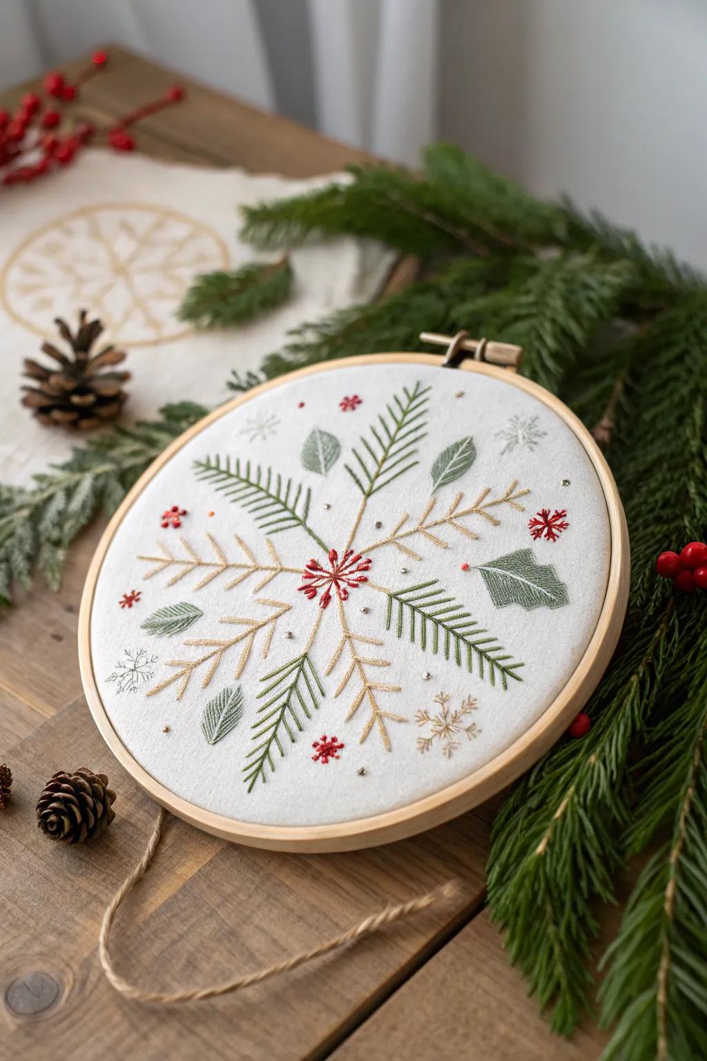 Minimalist festive embroidery bringing warmth to your home.
