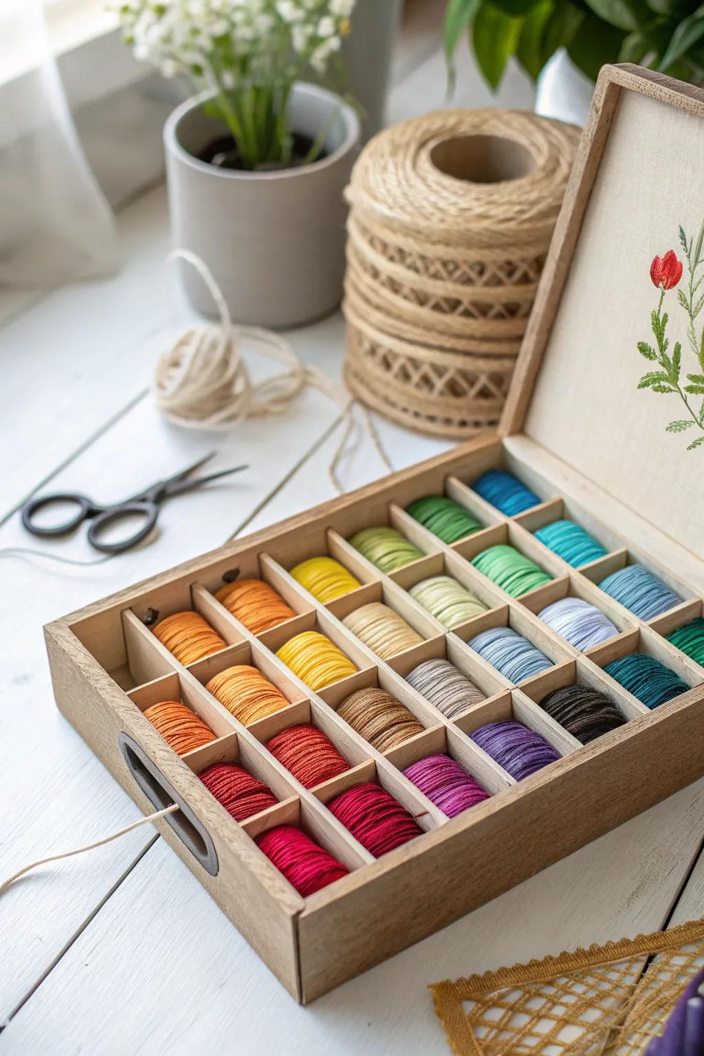 Minimalist and affordable DIY cardboard organizer for embroidery threads.