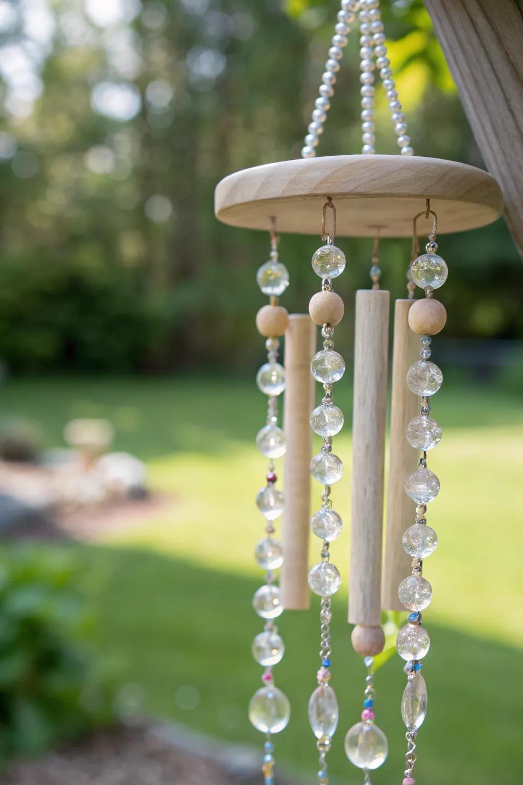 Serene beaded wind chimes combining visual beauty and soothing sounds.