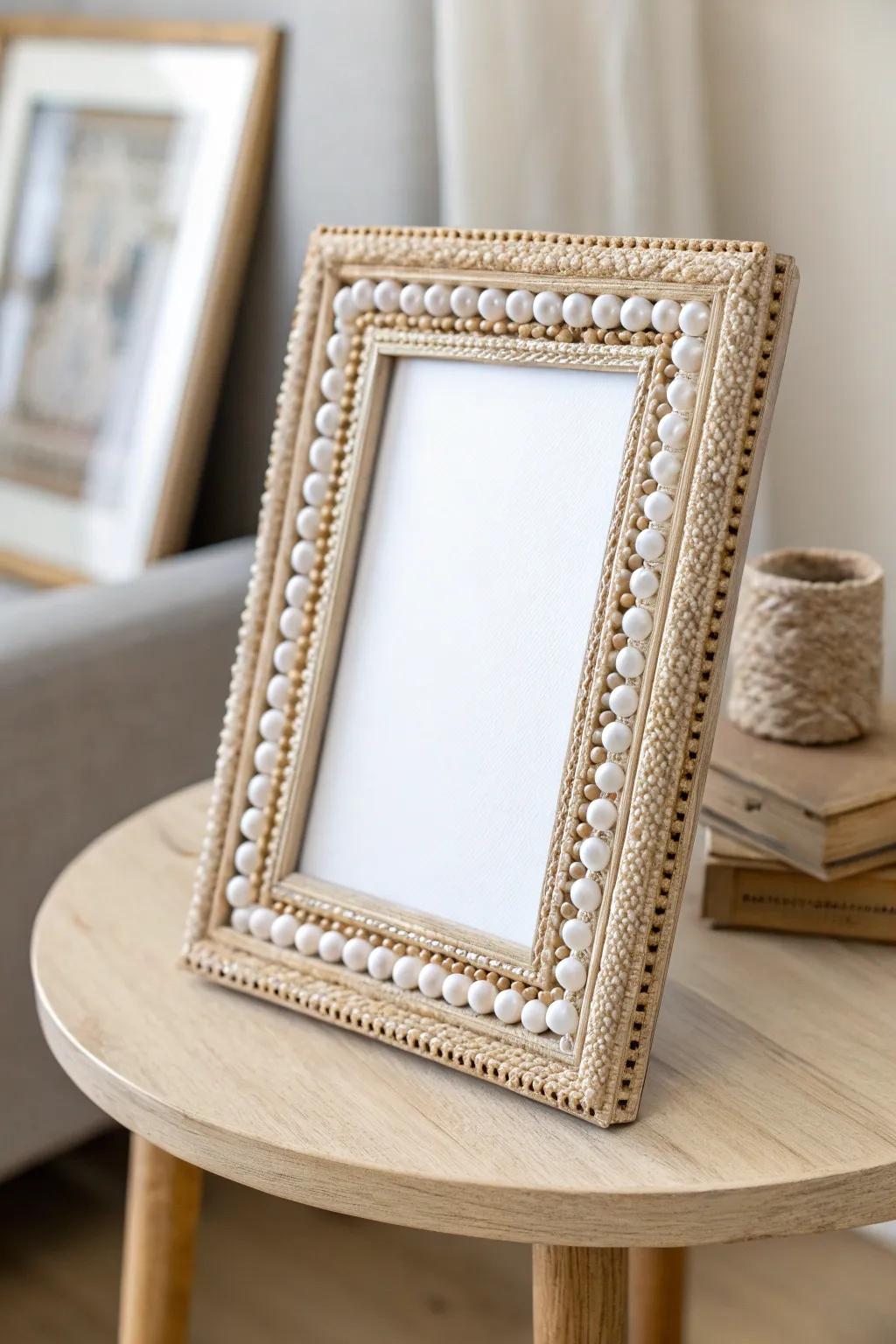 Photo frames enhanced with elegant beaded borders.