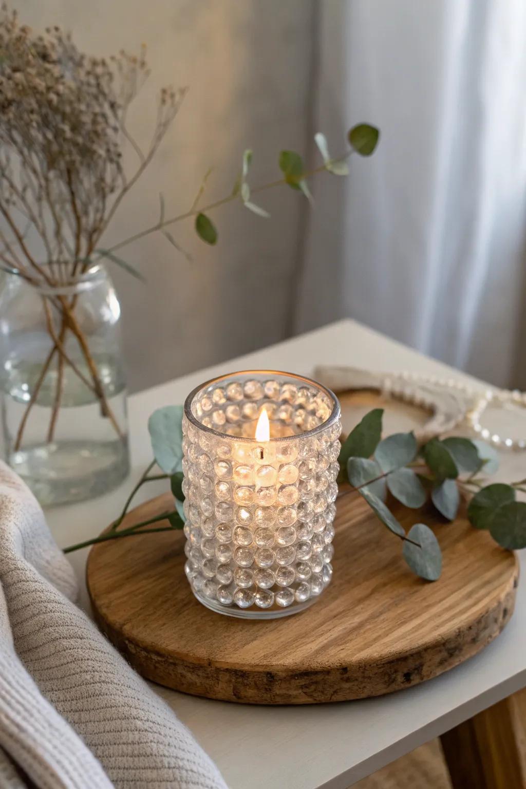 Beaded candle holders casting a magical glow.
