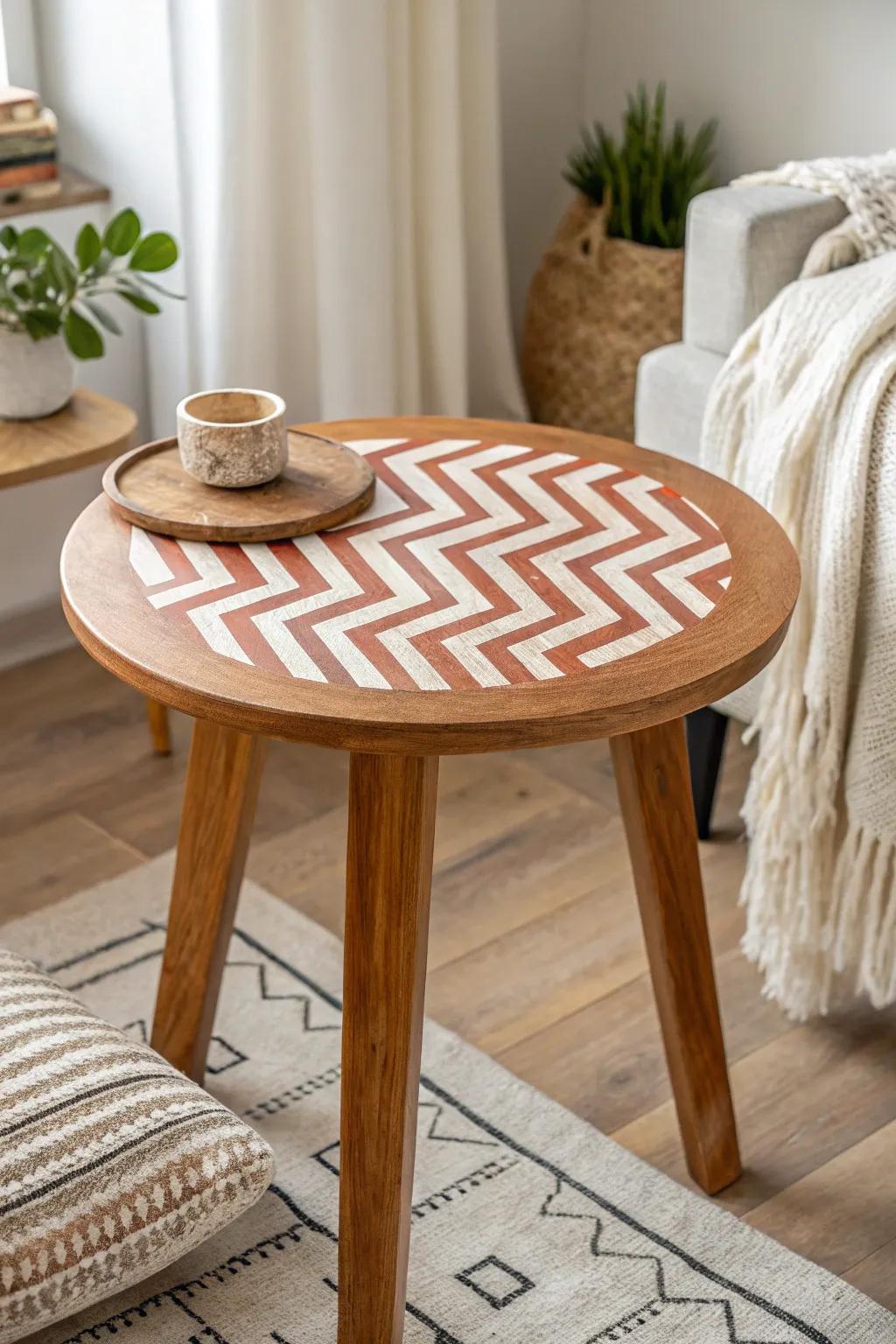 Add contemporary flair with geometric patterns on your furniture.