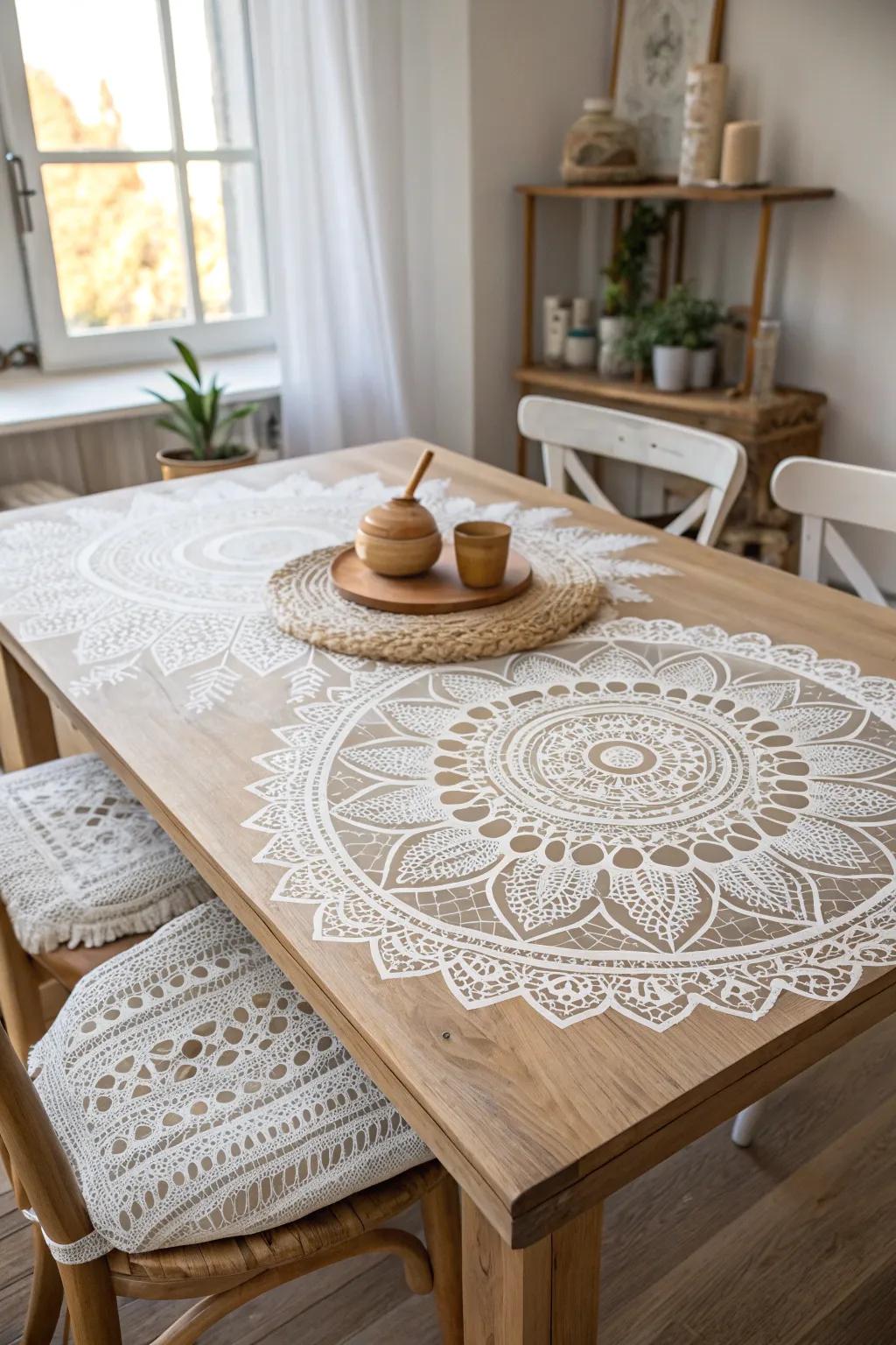 Enhance your dining table with elegant stenciled designs.