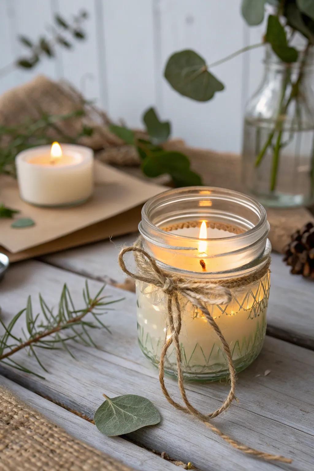 DIY citronella lanterns in mini mason jars keep bugs away while adding ambiance.
